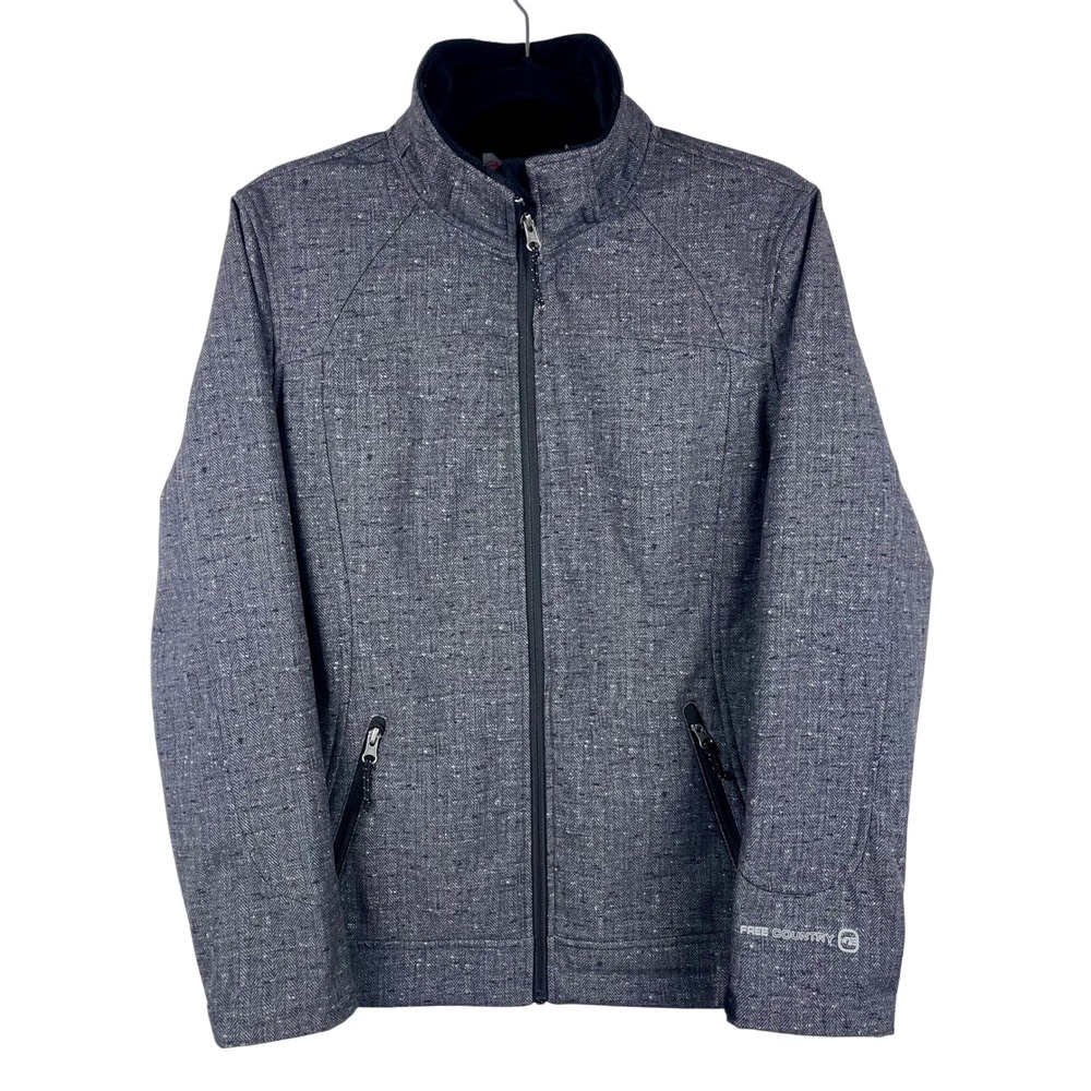Free Country Womens Medium Soft Shell Jacket Gray Fleece Lined Zip Outdoor